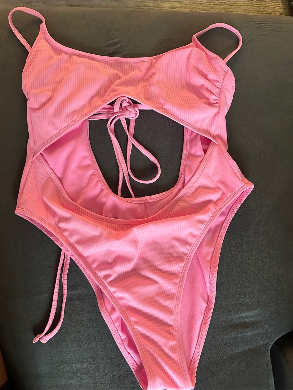 wild fable Pink Ribbed Cutout One-Piece Swimsuit